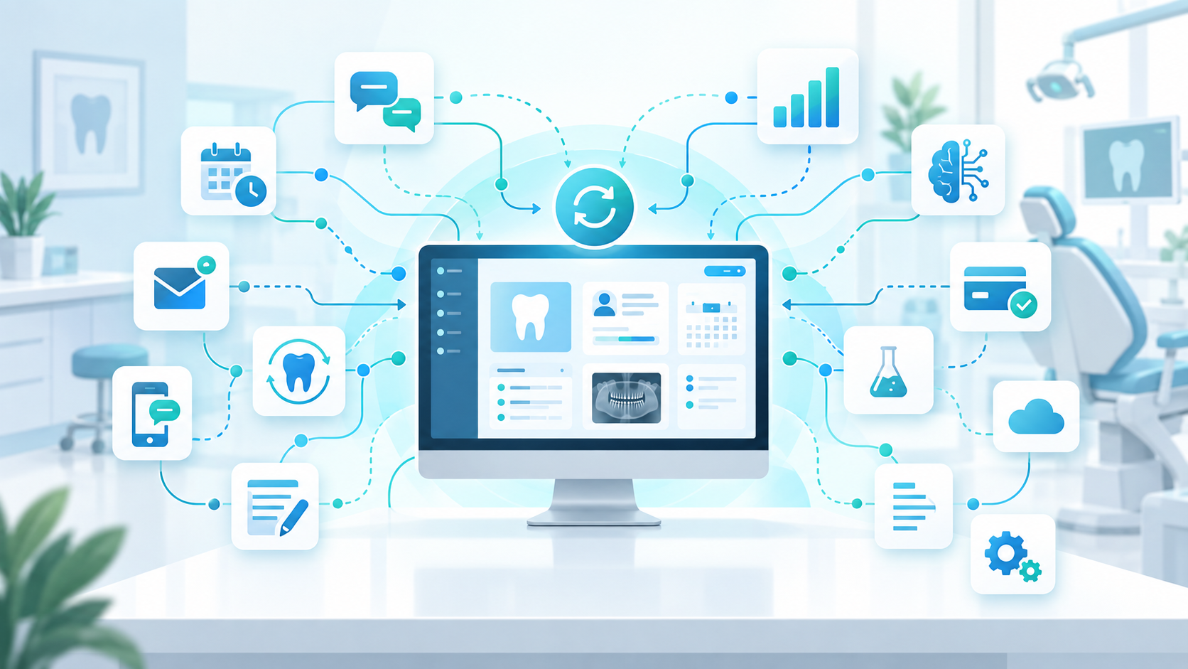 Dental software integrations connecting multiple third-party tools to a practice management system